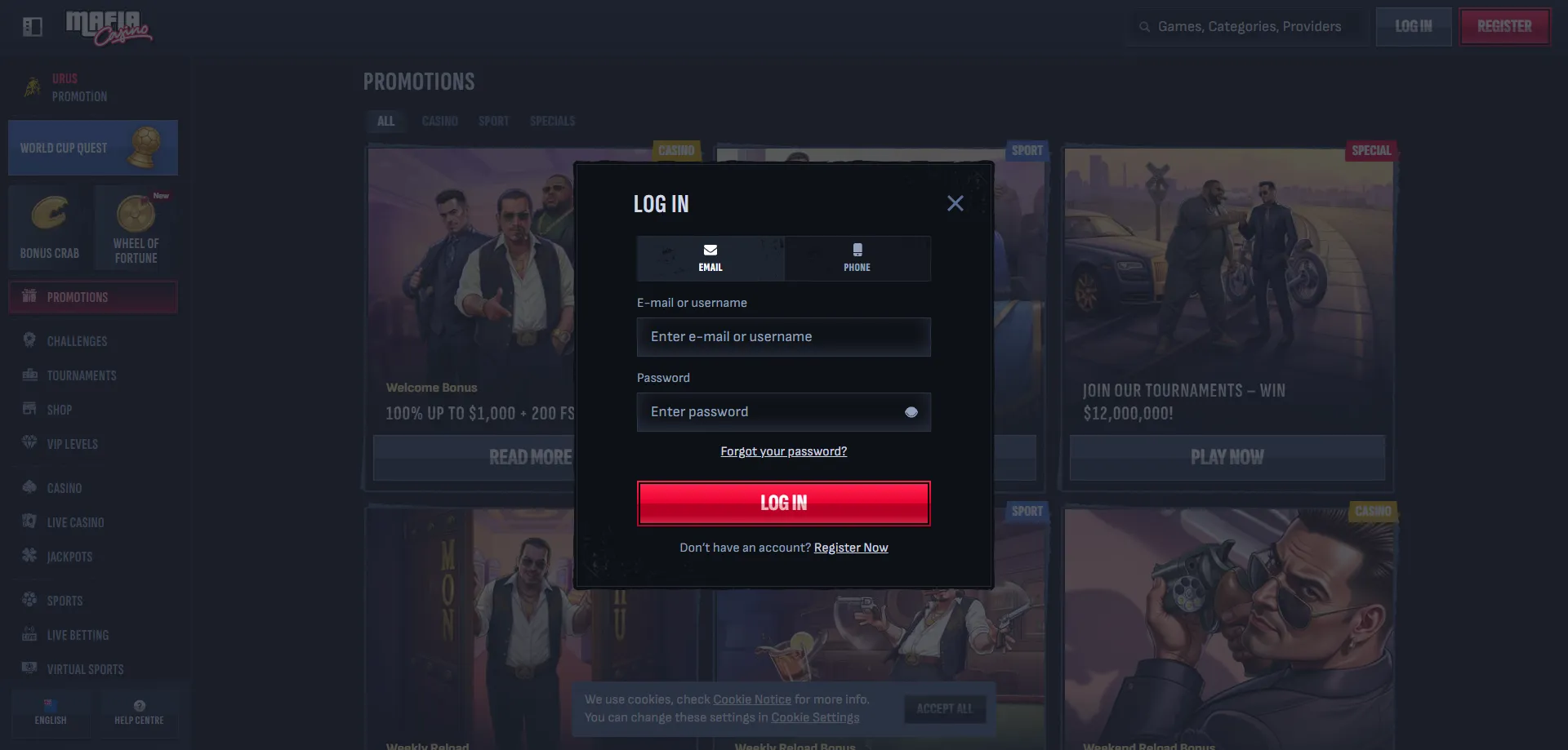 Mafia Casino NZ account security &ndash; licensed and SSL encrypted platform