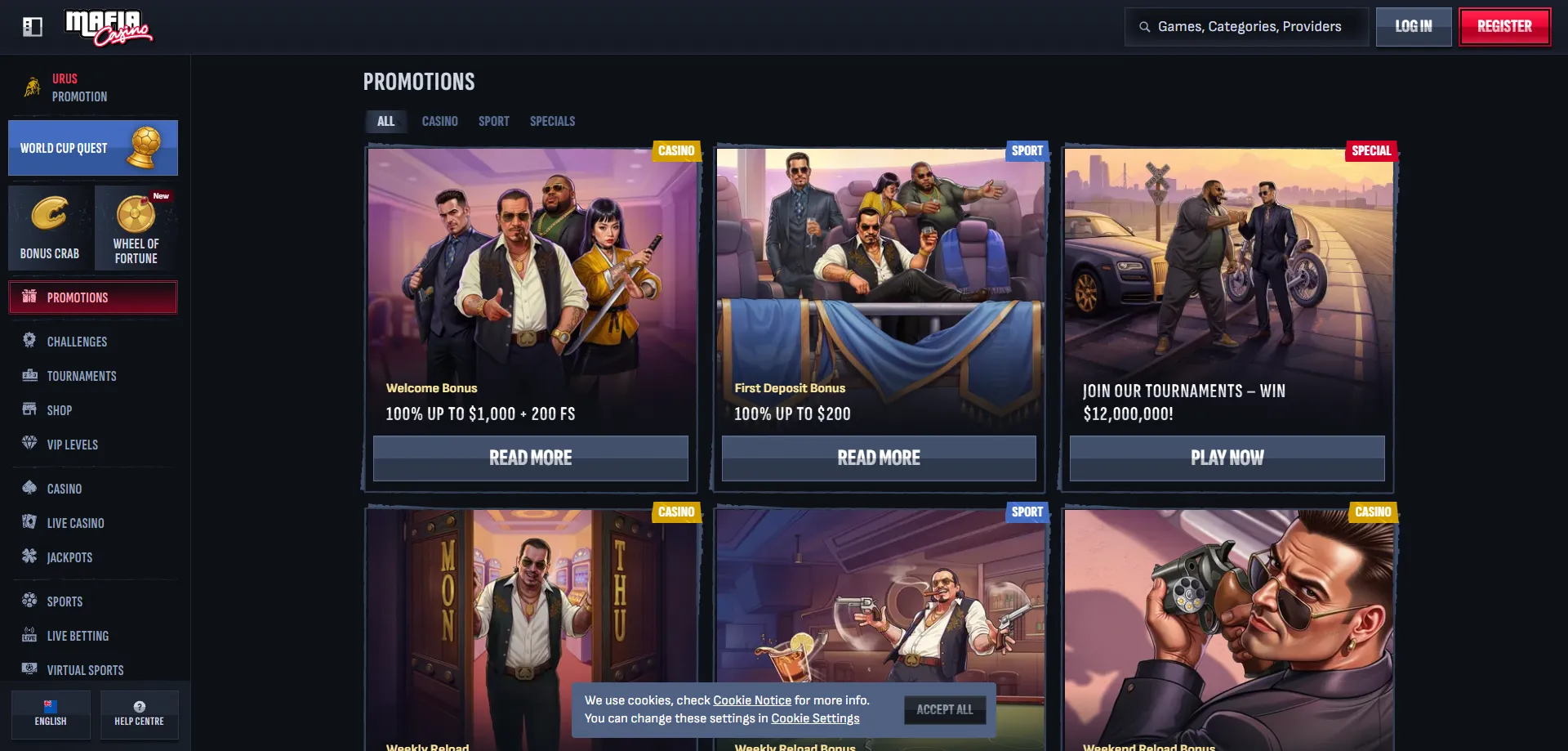 Mafia Casino NZ welcome bonus &ndash; 100% up to NZ$1,000 plus 200 free spins